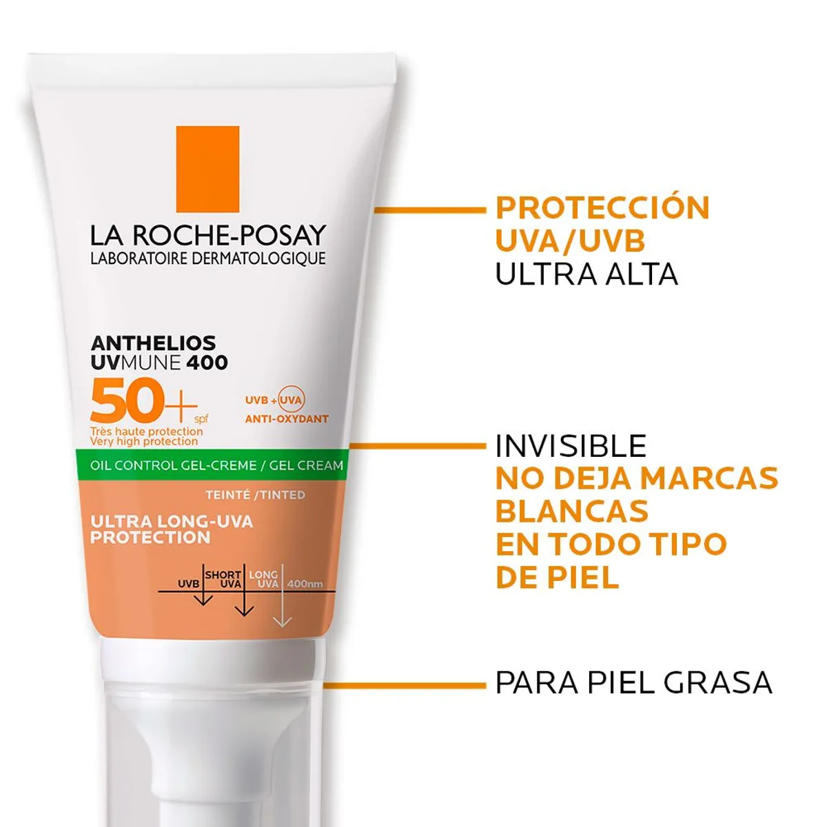 LA ROCHE POSAY - Protector Solar Anthelios UVMune 400 Oil Control Toque Seco con Color FPS 50+ 50ml