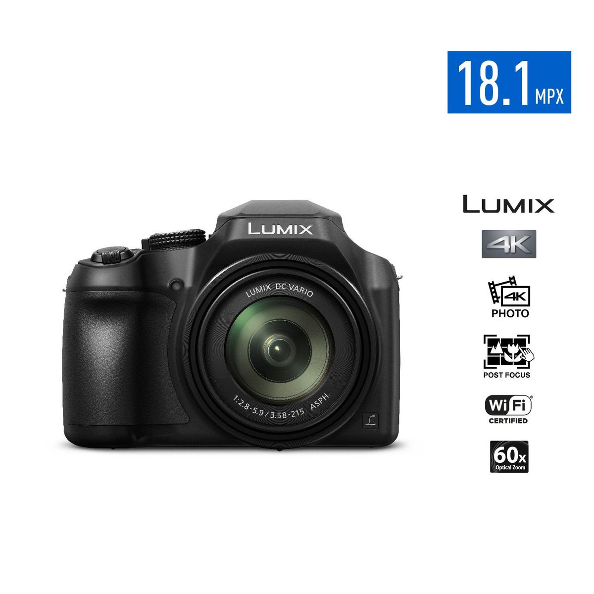 PANASONIC - Cámara Lumix Wi-Fi 4K UHD DCSD-FZ80PPK
