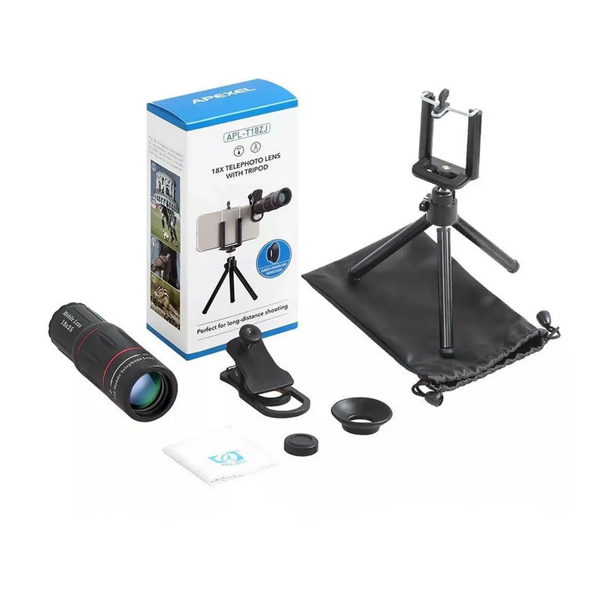 APEXEL - Lente Zoom Telescópico 18X con trípode para Smartphone y Tablets