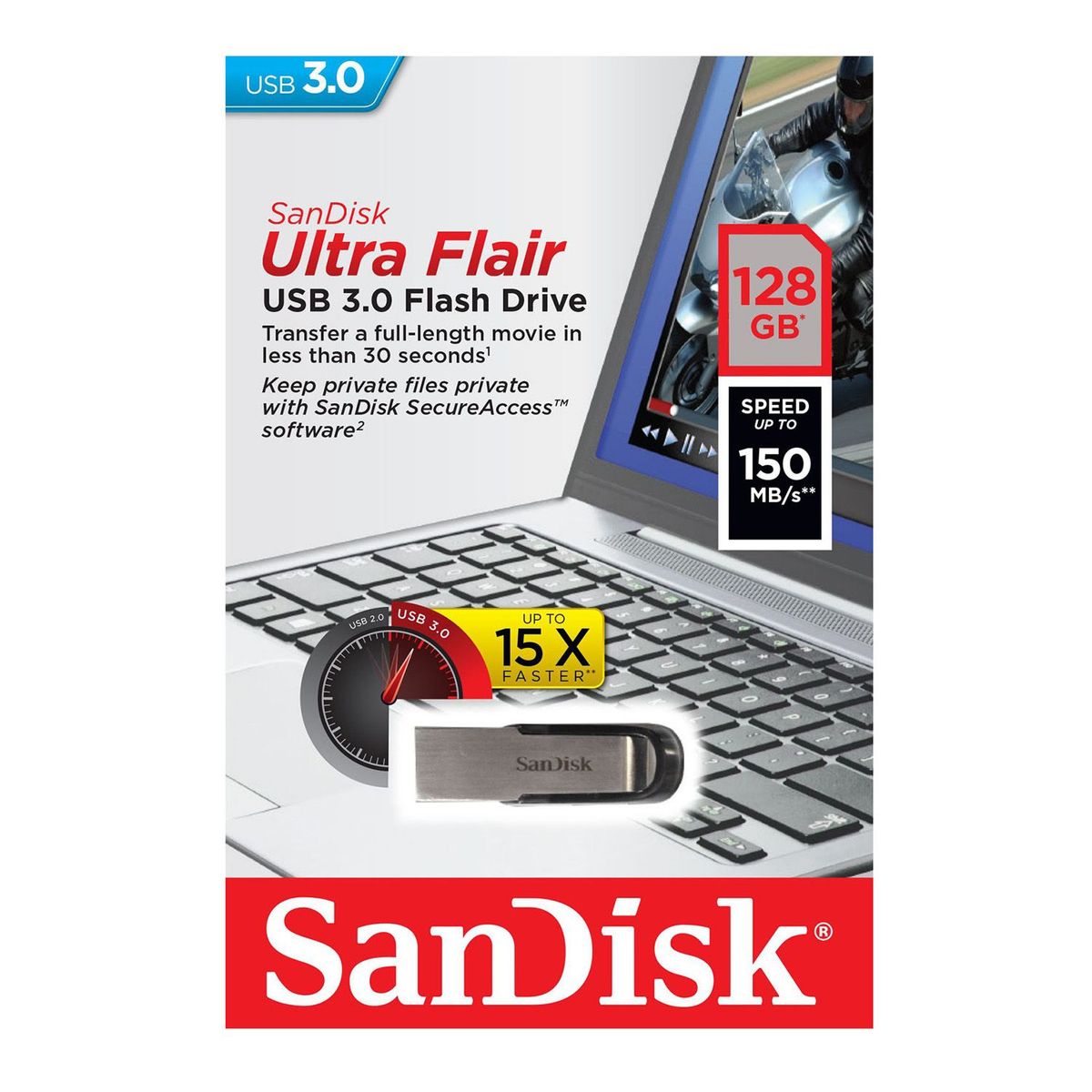 SANDISK - Memoria USB SanDisk Ultra Flair 128GB 3.0 150Mbps