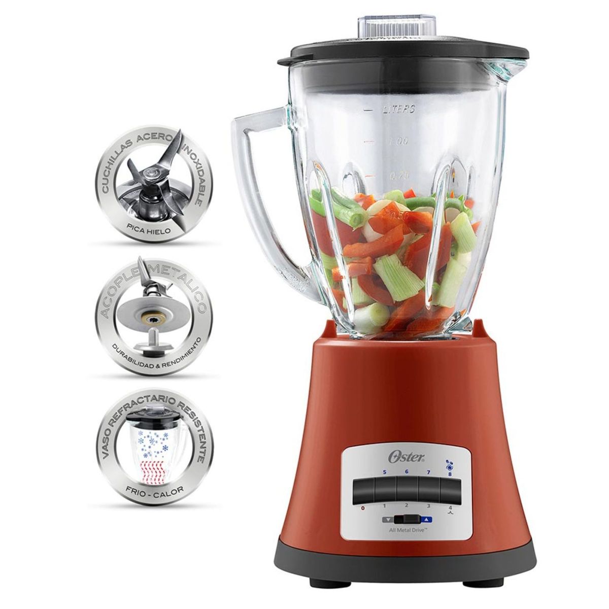 OSTER - Licuadora Oster 8 velocidades roja