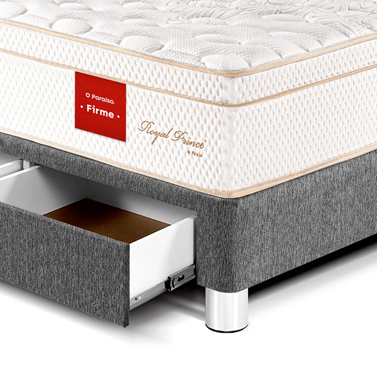 PARAISO - Dormitorio con Cajones Royal Prince Firme King + 2 Almohadas Viscoelásticas + Protector