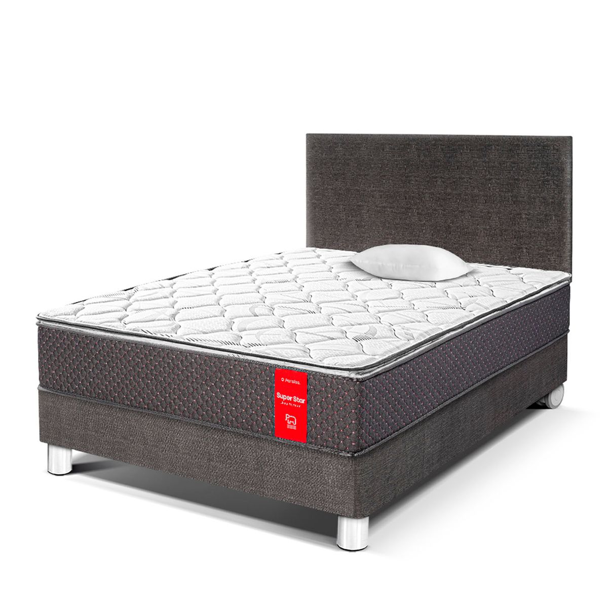 PARAISO - Dormitorio Super Star 1.5 Plz Acero + 1 Almohada + Protector