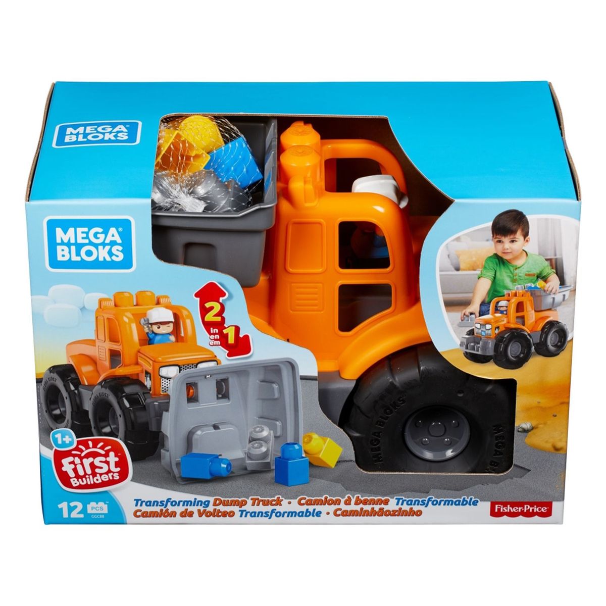 MEGA BLOKS - Camión Mega Bloks Volteo Transformable Naranja