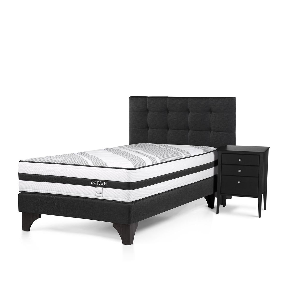 ROSEN - Dormitorio Europeo Driven Issey Grafito 2 Plz + 2 Veladores + 2 Almohadas Memory Max