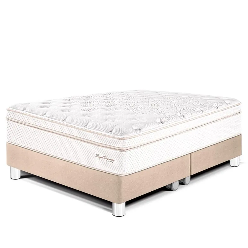 PARAISO - Cama Box Tarima Royal Dynasty King + 2 Almohadas Viscoelásticas + Protector