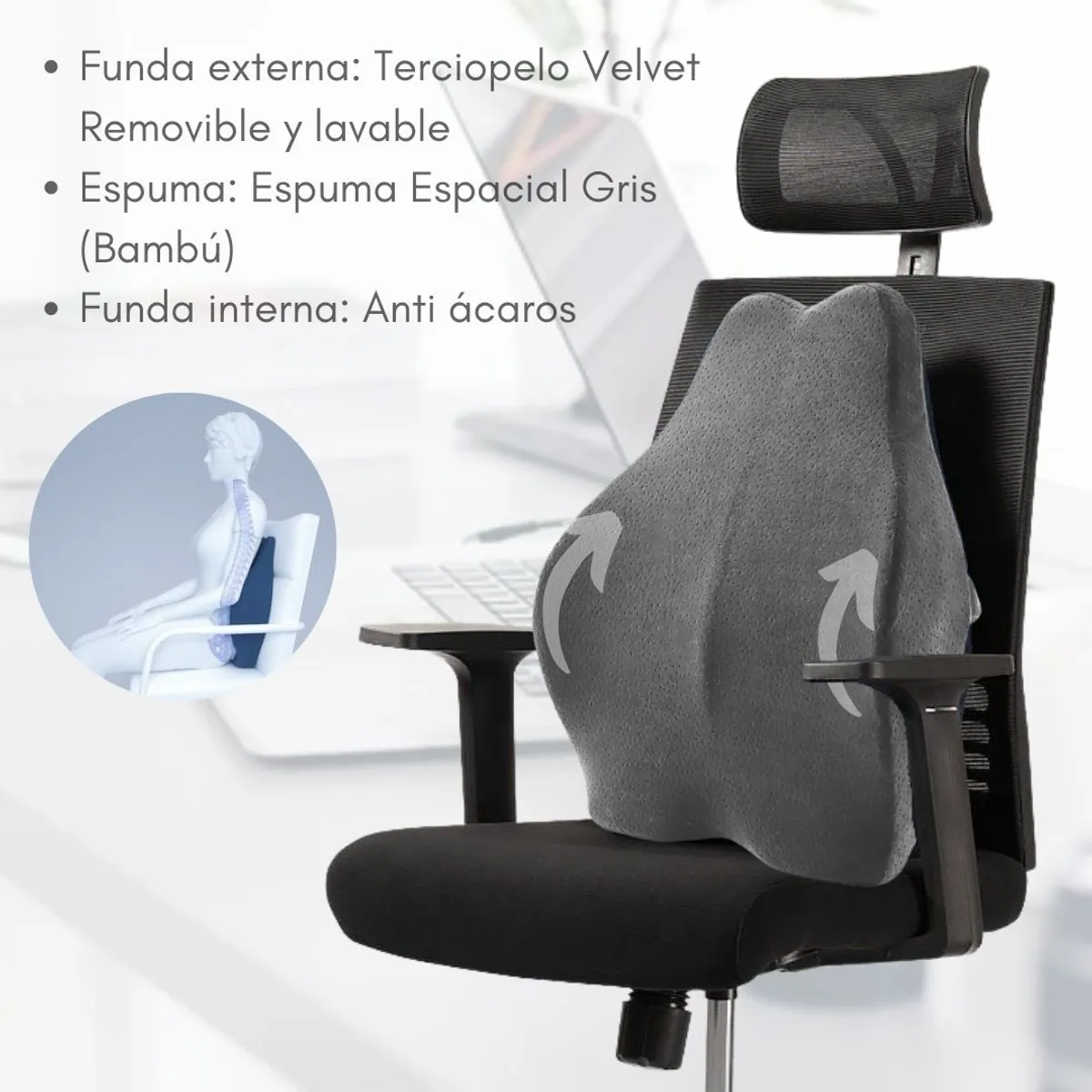 CHECAGOODS - Respaldar para cuidado de Espalda Ergonómico Checa Goods B4 Gris
