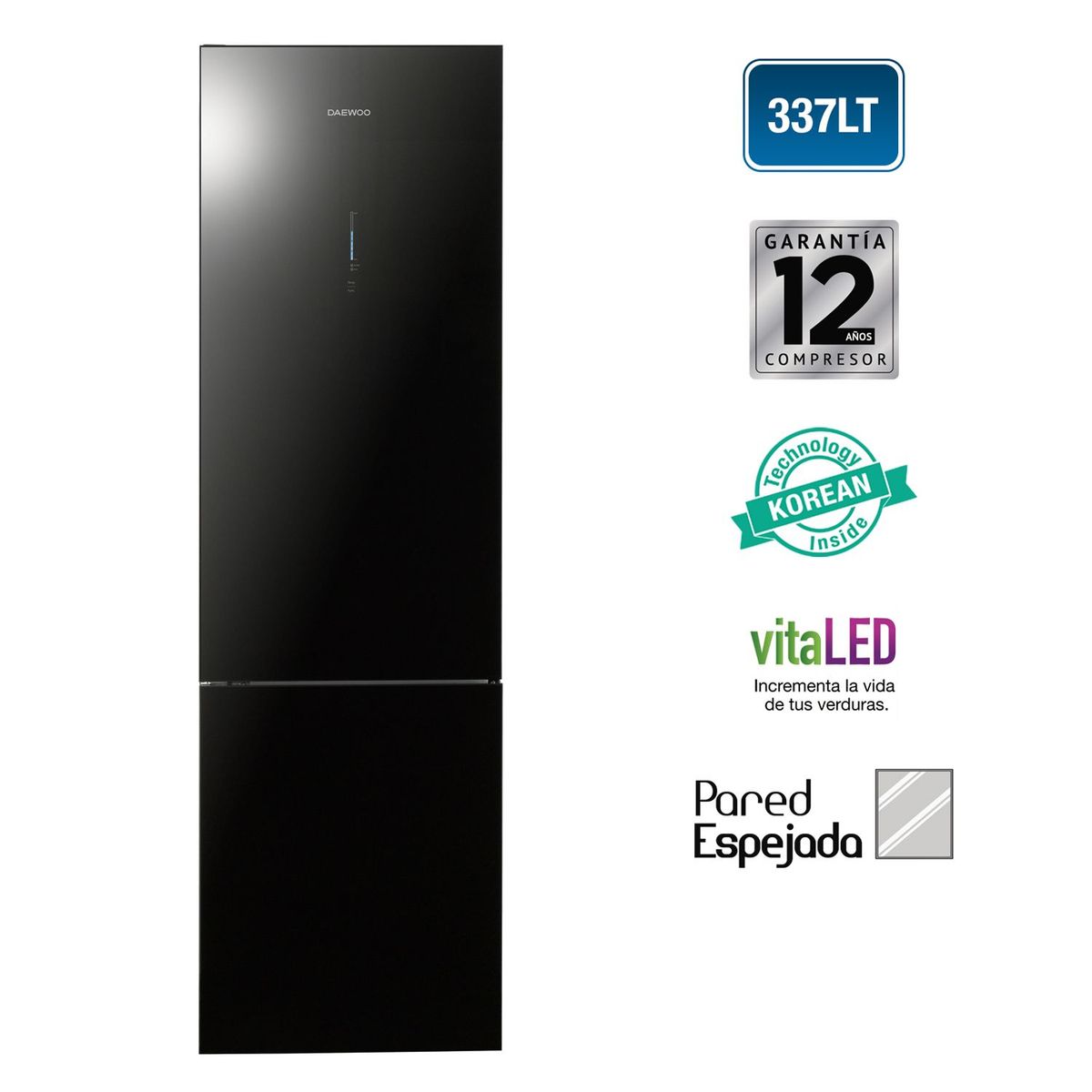 DAEWOO - Refrigeradora Bottom Freezer 335 Lts Black Espj