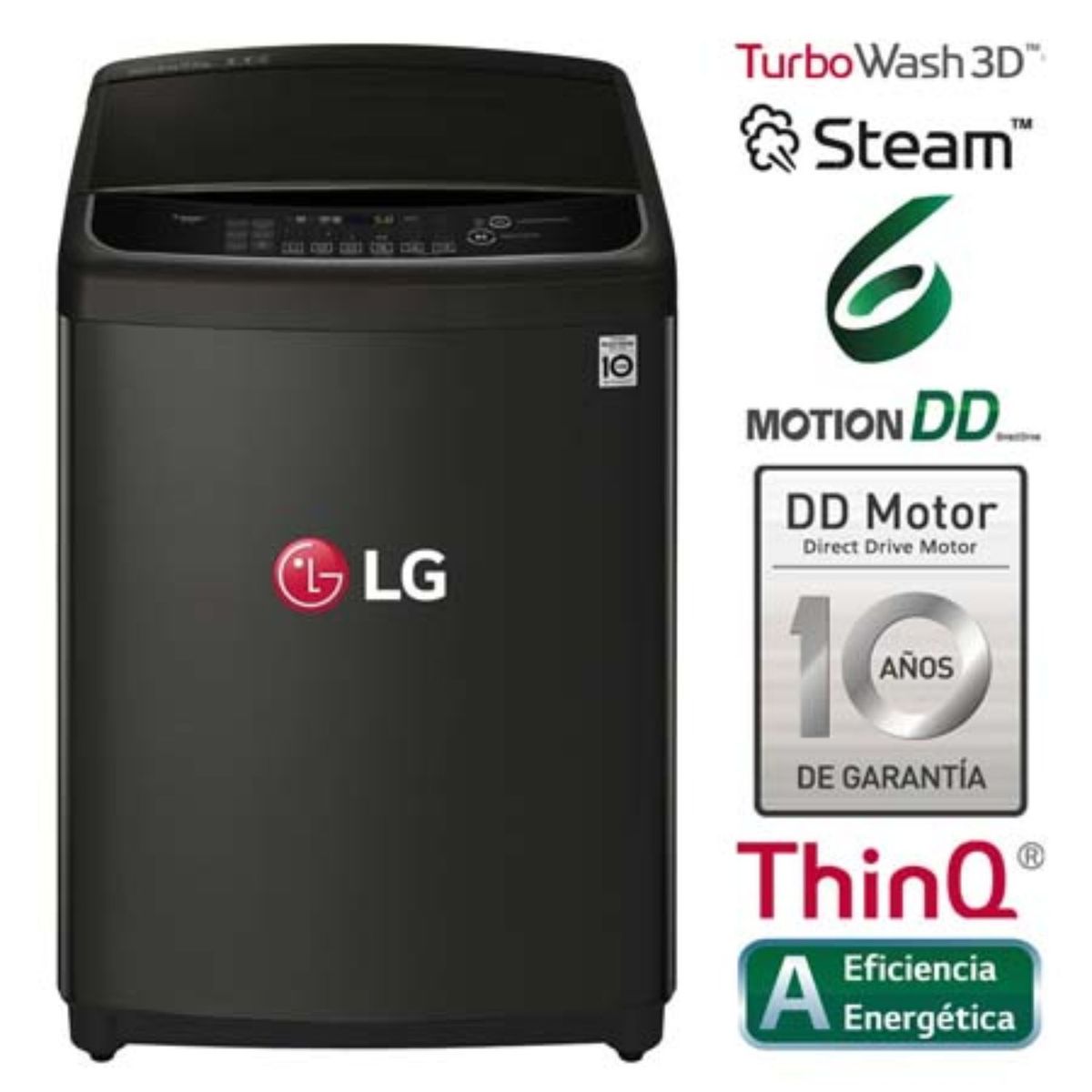 LG - Lavadora WT17BSS6H 17Kg TurboWash 3D Carga Superior Negro Platino LG