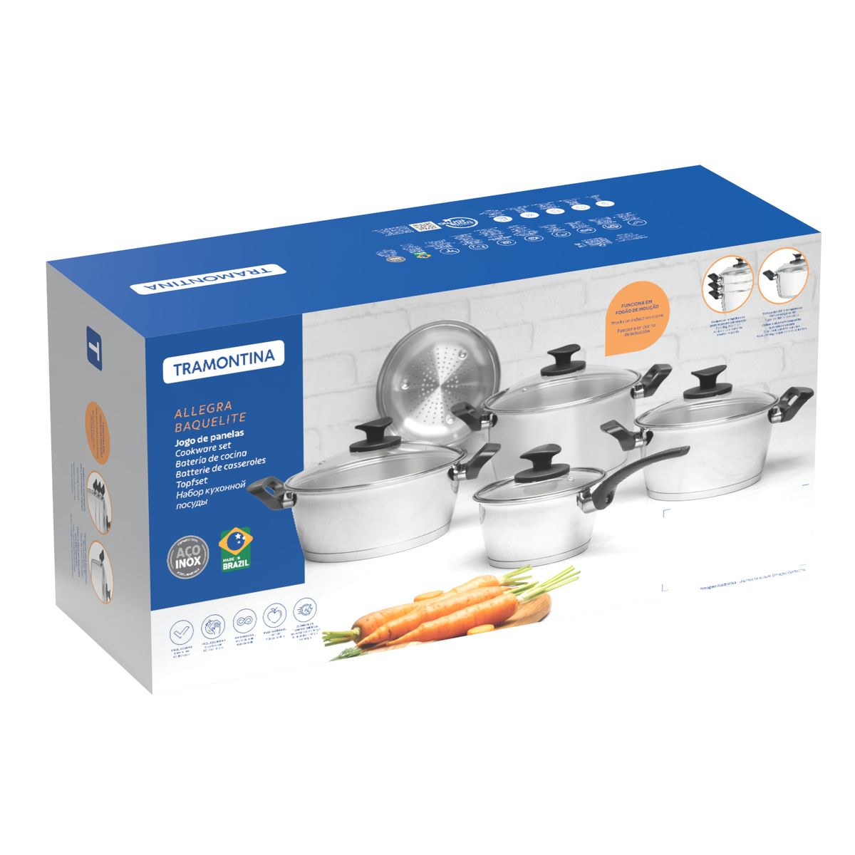 TRAMONTINA - Juego de Ollas 9 Pzs Allegra Tapa de Vidrio