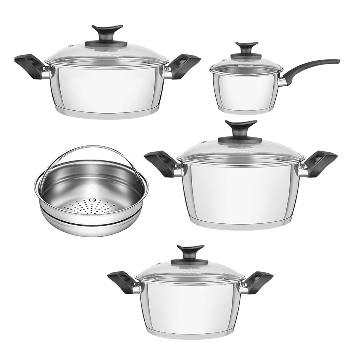 TRAMONTINA - Juego de Ollas 9 Pzs Allegra Tapa de Vidrio