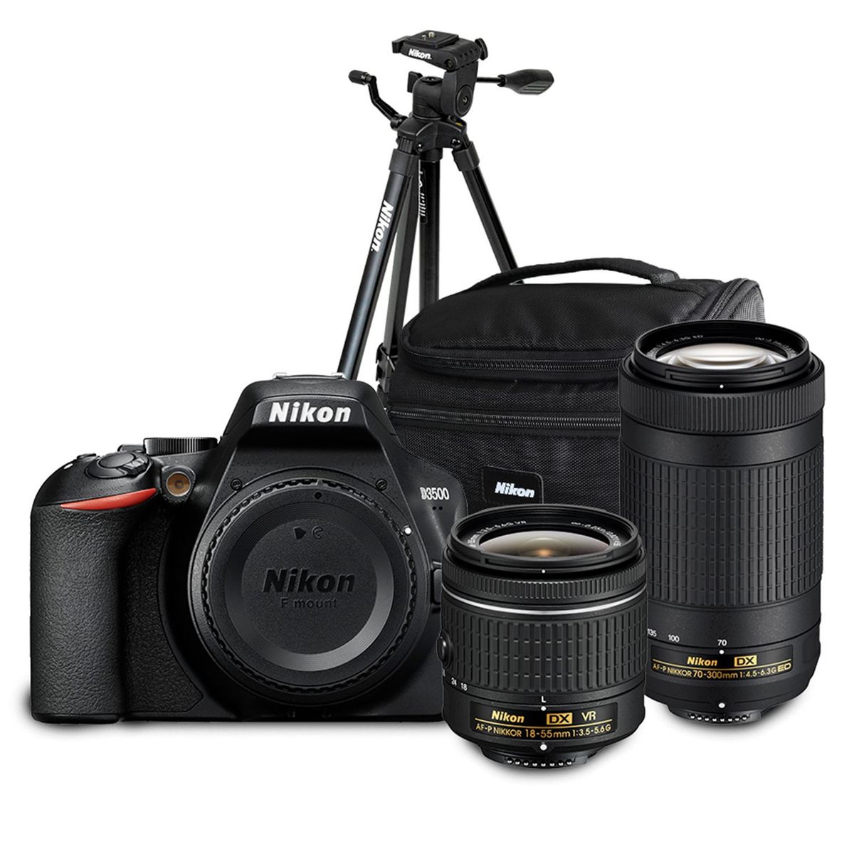 NIKON - Cámara Reflex D3500 18-55mm, 70-300mm y trípode