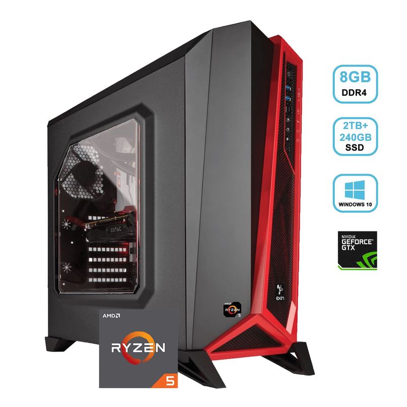 EXIN - Defender R5 - Ryzen 5-2600 8gb 2tb Hdd/240gb Ssd Gtx1660 6gb Windos 10 Home