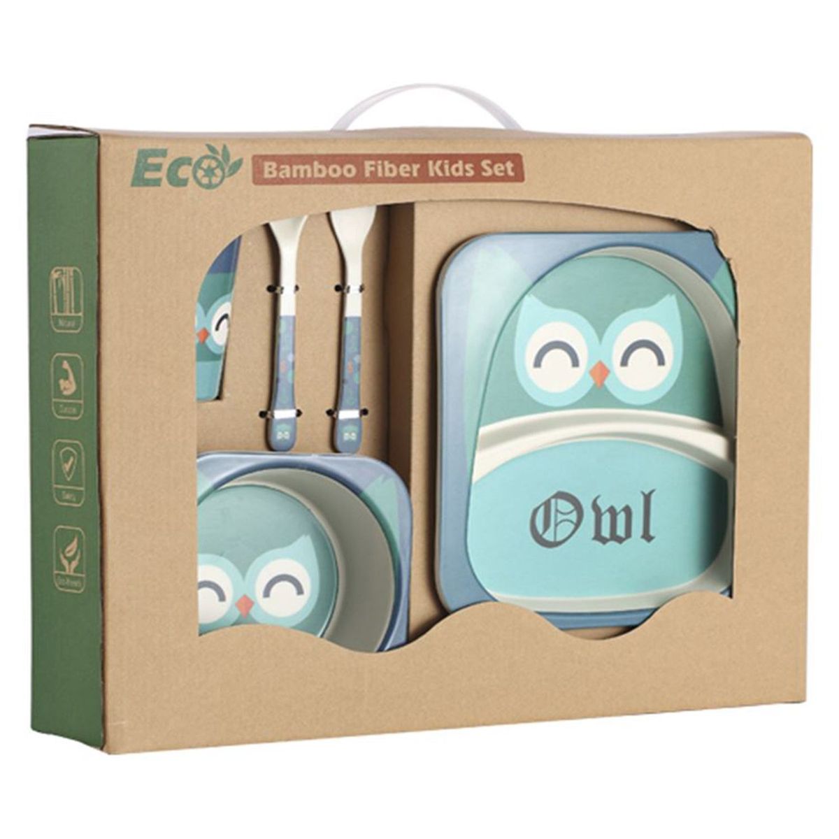 BABY FEES - Set Vajillas De Bambú Buho Azul