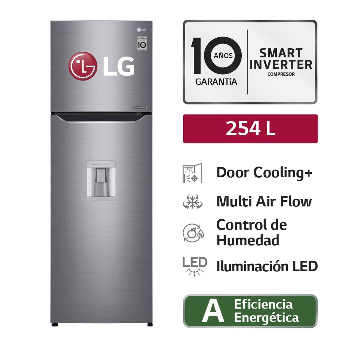 LG - Refrigeradora GT29WPPDC 254LT Door Cooling Top Mount Plateada LG 