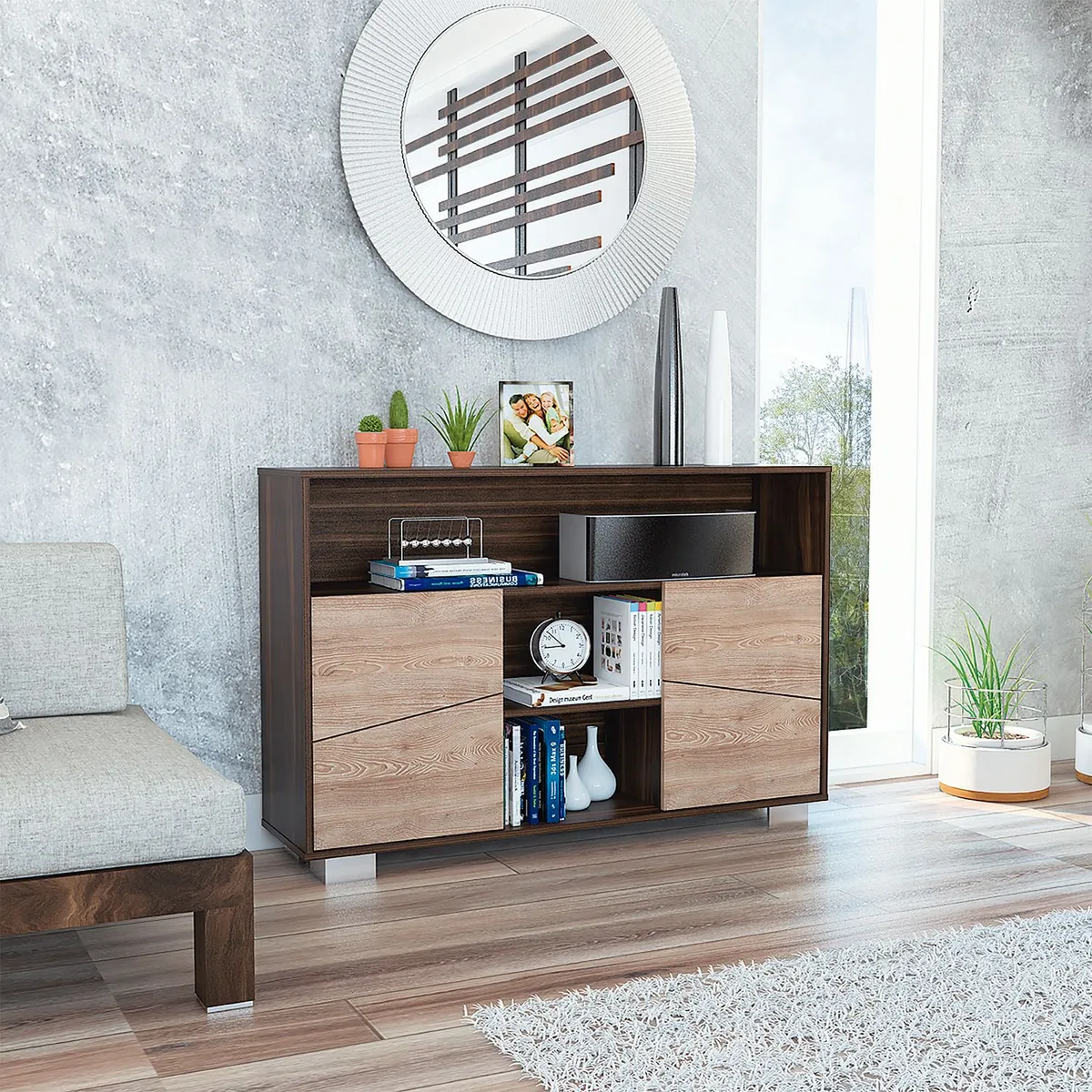 TUHOME - Aparador Fraktal 2 Puertas 3 Repisas