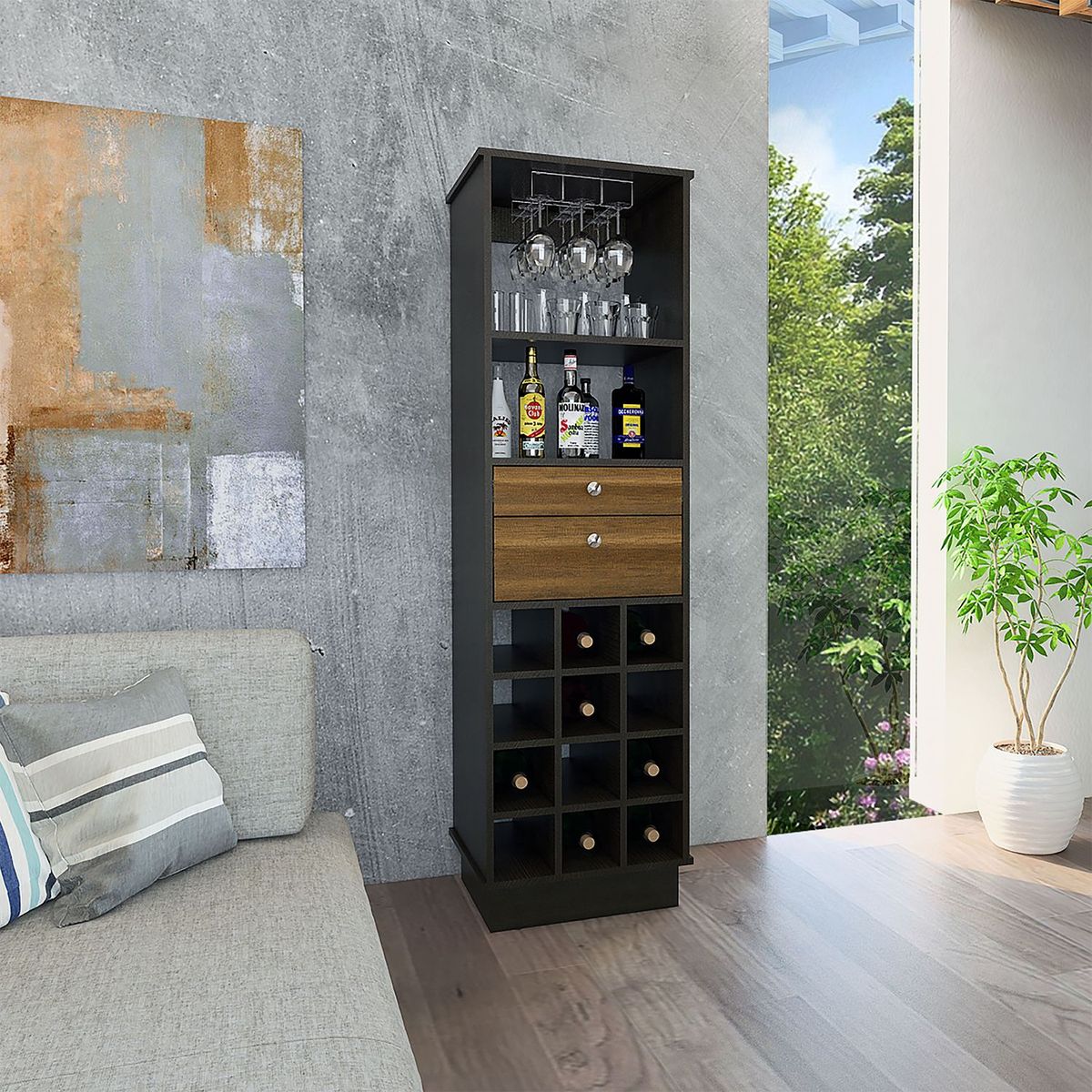 TUHOME - Bar Classic Color 2 Cajones (Porta copas y porta botellas)