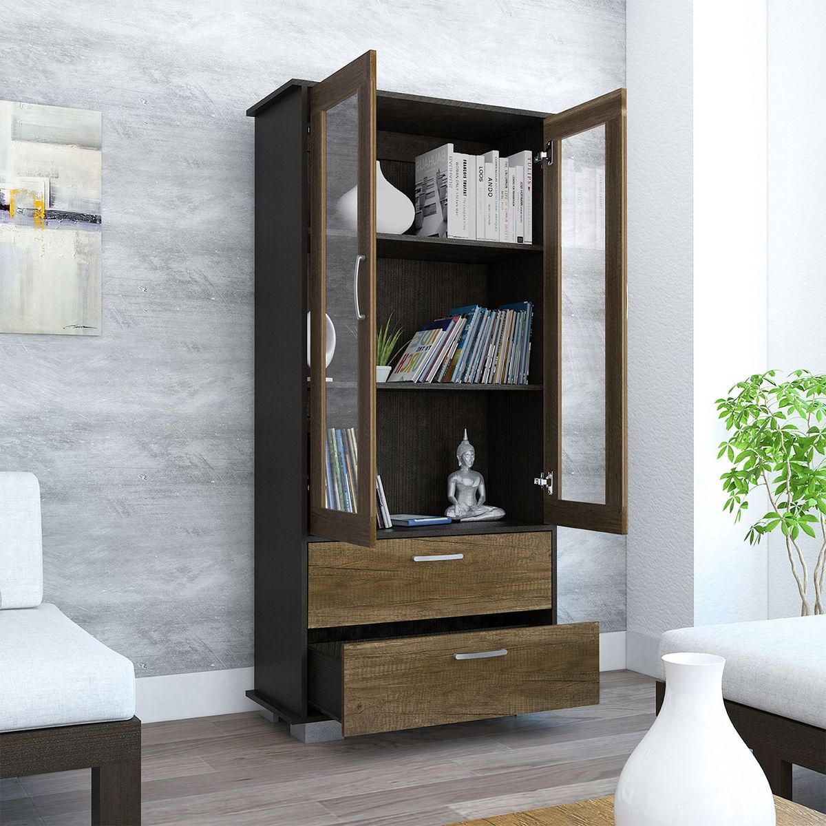 TUHOME - Vitrina Classic 2 Puertas 2 Cajones