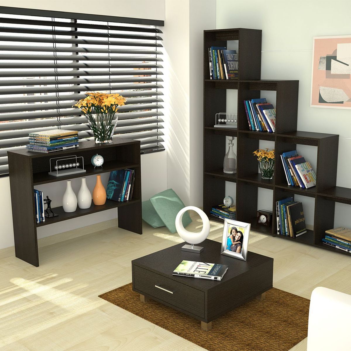 TUHOME -  Biblioteca Escalera + Arrimo + Mesa De Centro