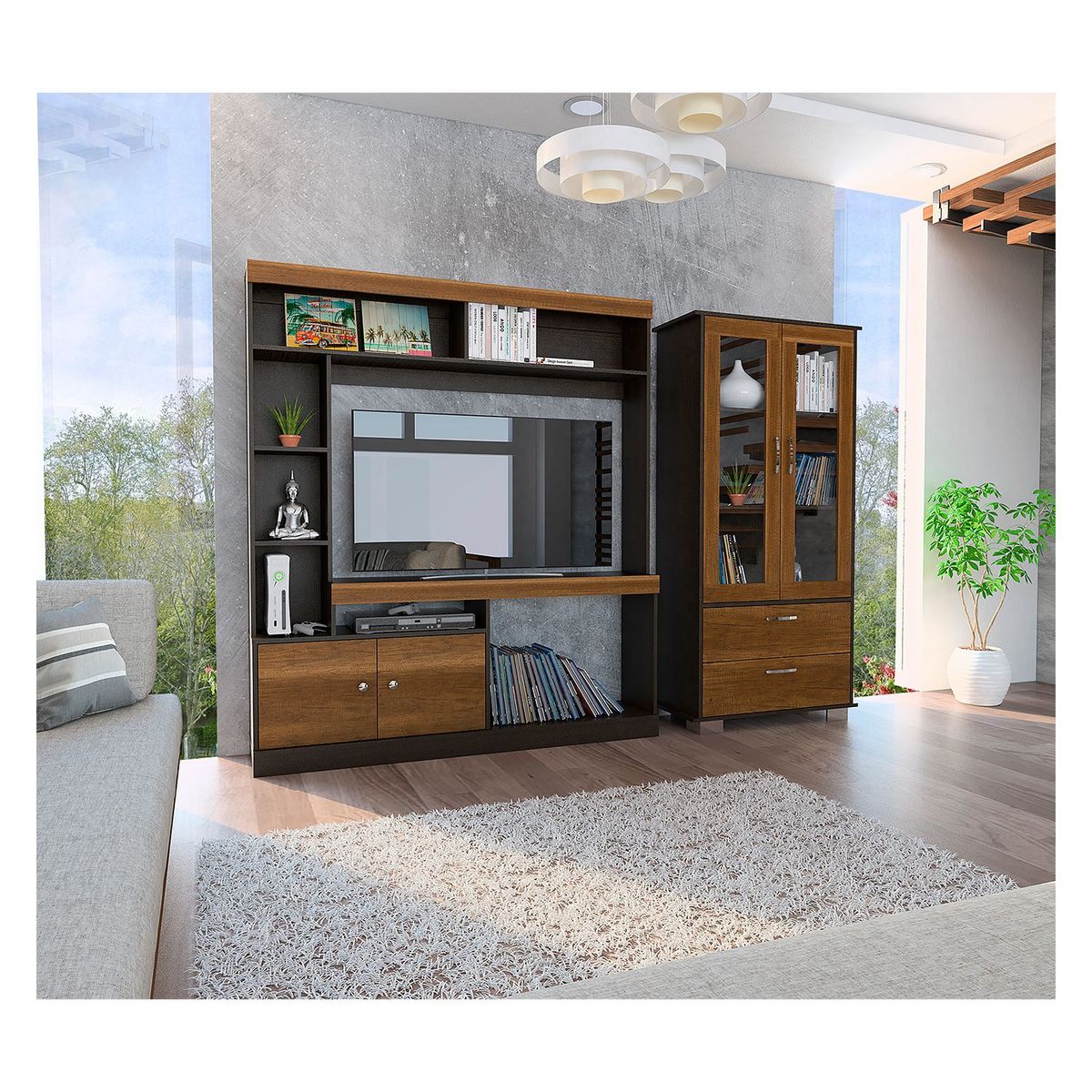 TUHOME - Estante Tv52 + Vitrina Classic Color - Caramelo / Wengue