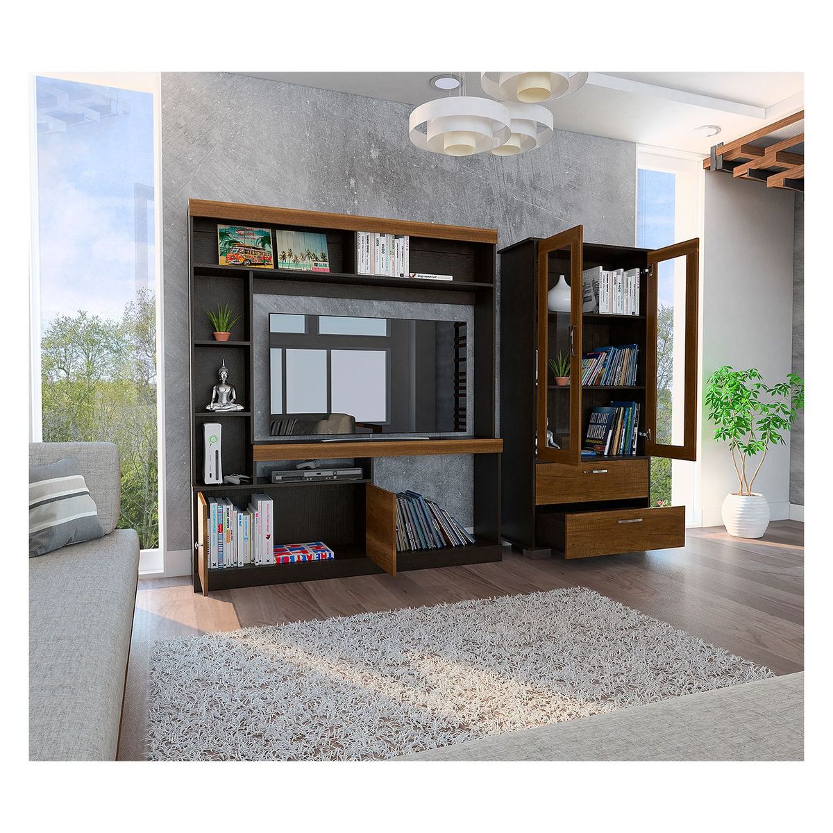 TUHOME - Estante Tv52 + Vitrina Classic Color - Caramelo / Wengue