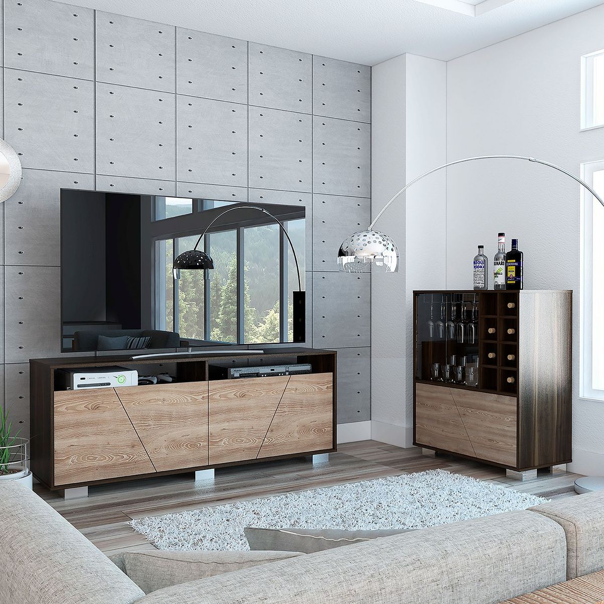 TUHOME - Rack Tv70 + Bar Fraktal - Habano / Miel 