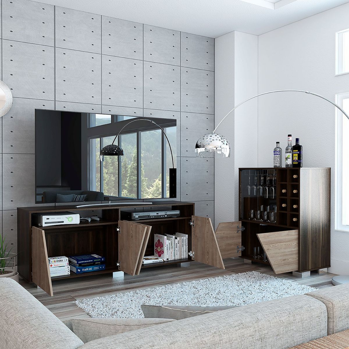 TUHOME - Rack Tv70 + Bar Fraktal - Habano / Miel 