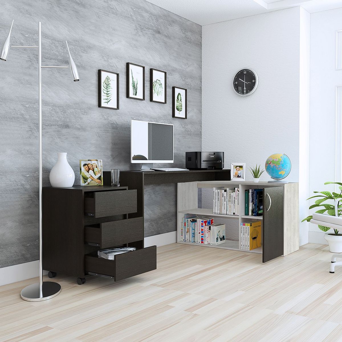 TUHOME - Combo Office 14 Escritorio en L  + Archivador - wengue artiko