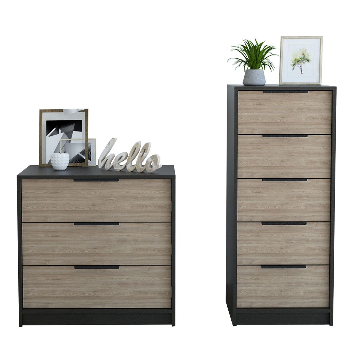 TUHOME - Combo Kaia: Cómoda 5 Cajones + Cómoda 3 Cajones