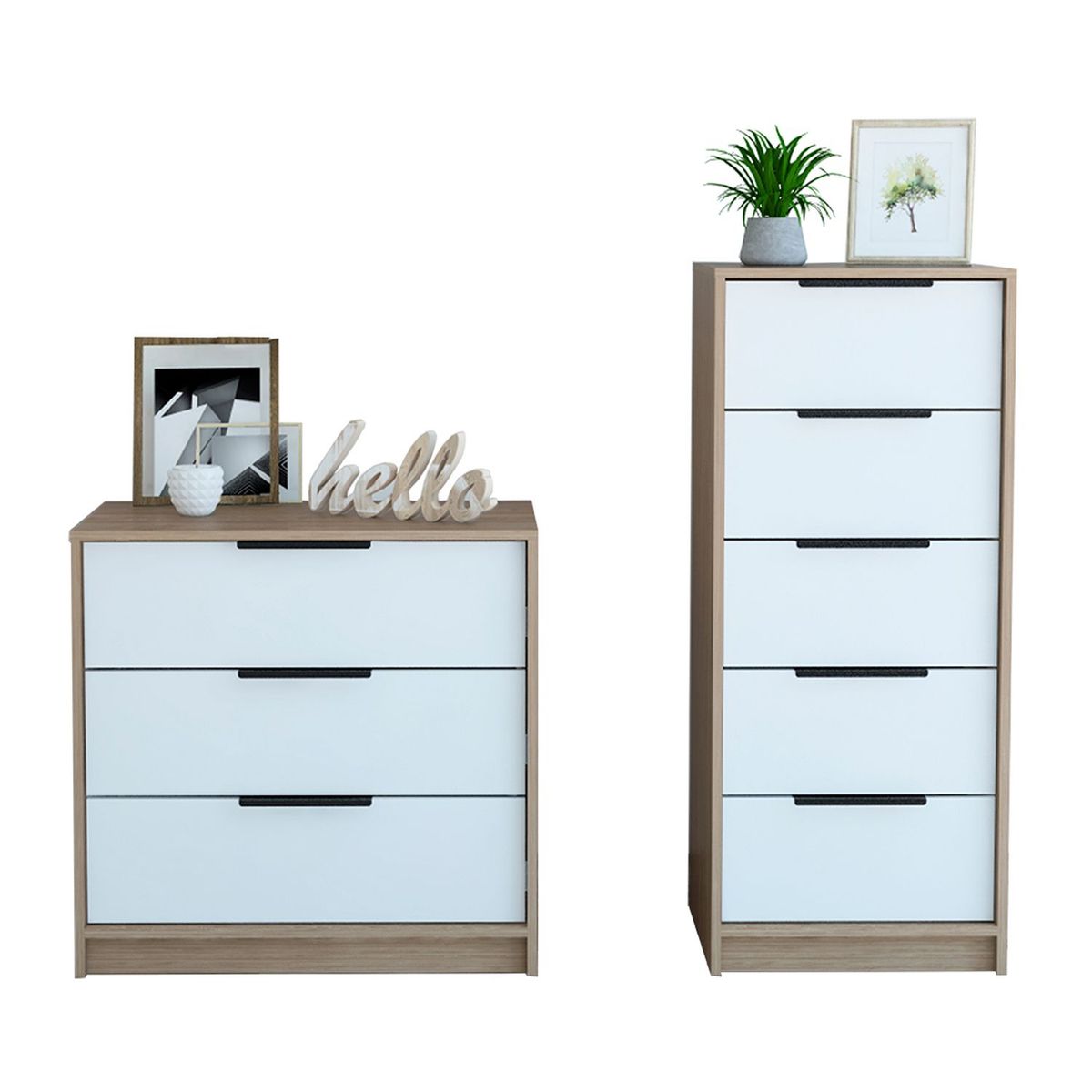 TUHOME - Combo Kaia: Cómoda 5 Cajones + Cómoda 3 Cajones
