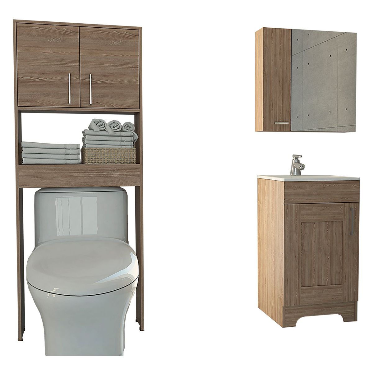TUHOME - Mueble de Lavamanos + Mueble de Baño + Botiquin con Espejo Barcelona