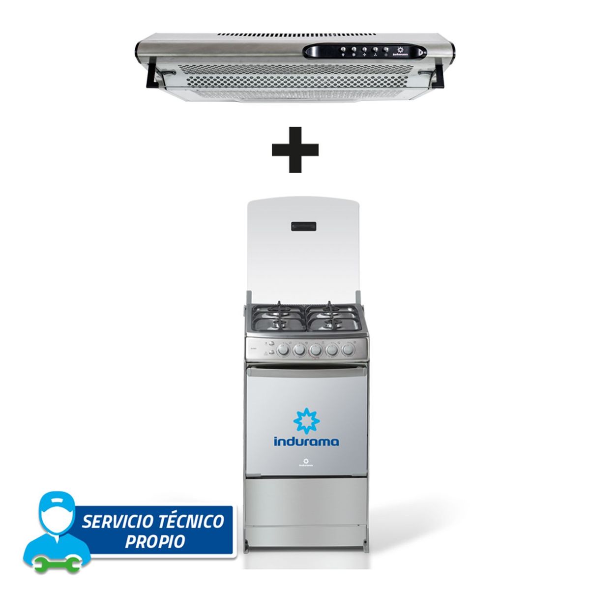 INDURAMA - COMBO: Cocina Bilbao 4 Hornillas + Campana Extractora 3 Velocidades CEI602CRP Silver