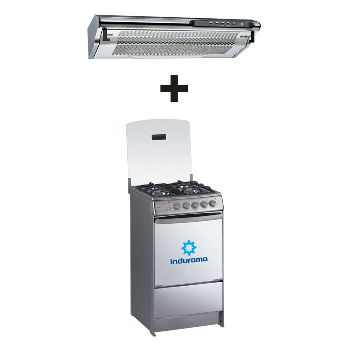 INDURAMA - COMBO: Cocina Bilbao 4 Hornillas + Campana Extractora 3 Velocidades CEI602CRP Silver
