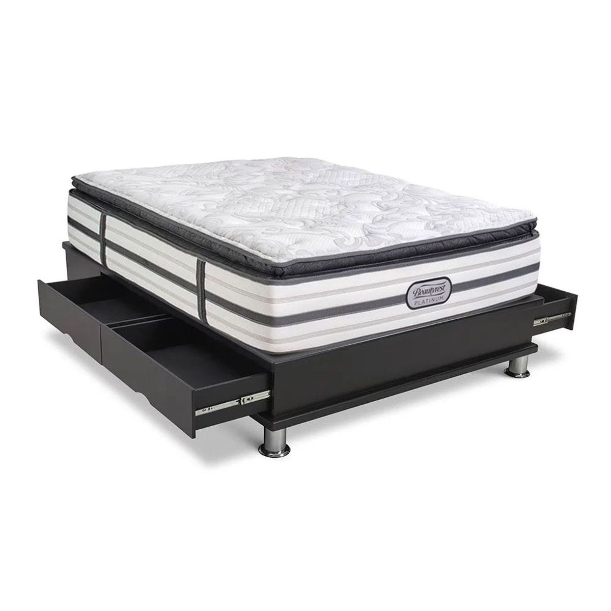 BEAUTYREST SIMMONS - Cama Con Cajones Platinum Pt 2 Plz + 2 Almohadas
