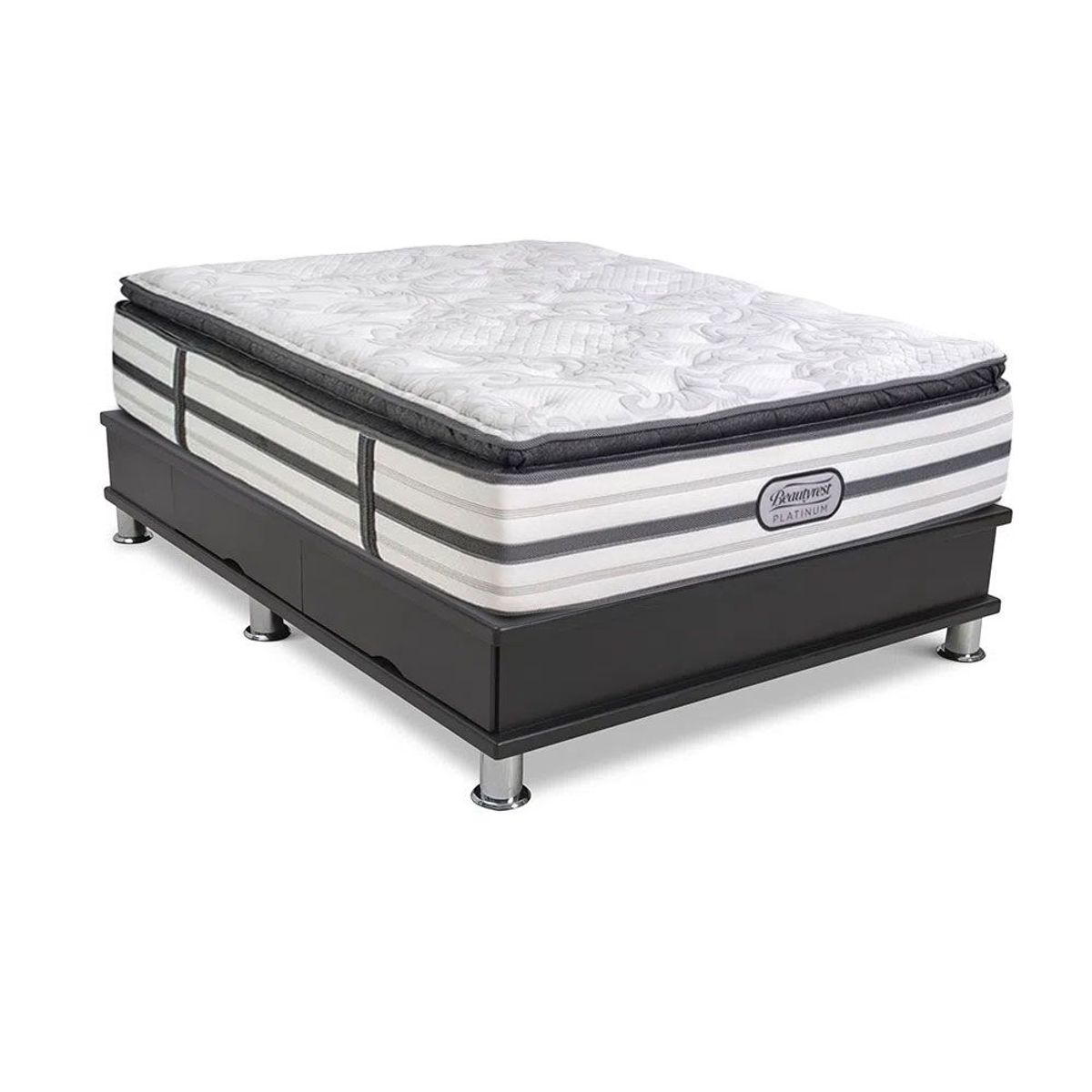 BEAUTYREST SIMMONS - Cama Con Cajones Platinum Pt 2 Plz + 2 Almohadas