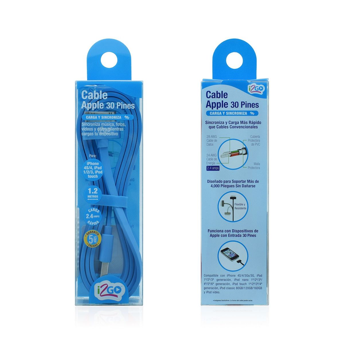 I2GO - Cable Apple 30 Pin 1.2M Celeste