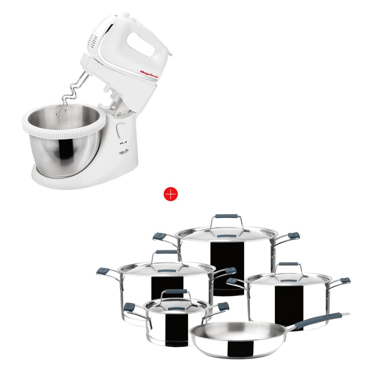 MAGEFESA - Juego de Ollas Premier Gris 9 Pzs + Batidora de Pedestal 4223 Voluta