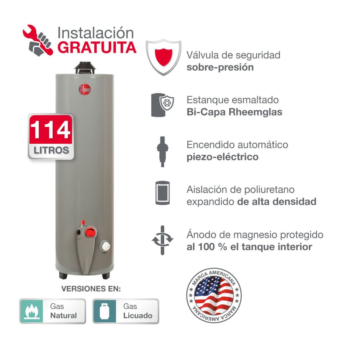 RHEEM - Termotanque 114l Rheem Glp