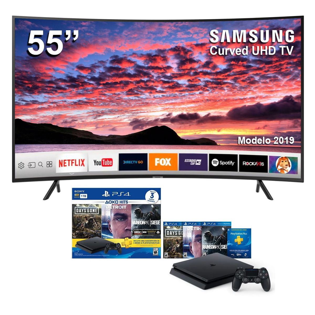 SAMSUNG - Combo Televisor LED Smart TV 4K UHD 55" UN55RU7300 + Consola PS4 Hits Bundle 5 
