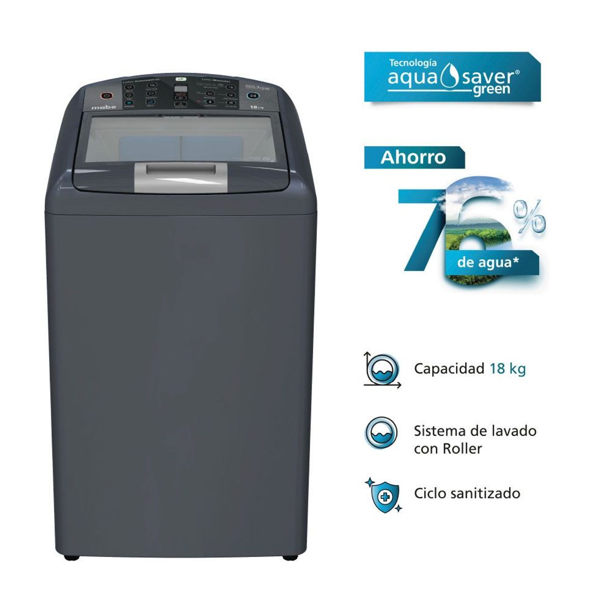 MABE - Lavadora Mabe Diamond Gray  18 kg