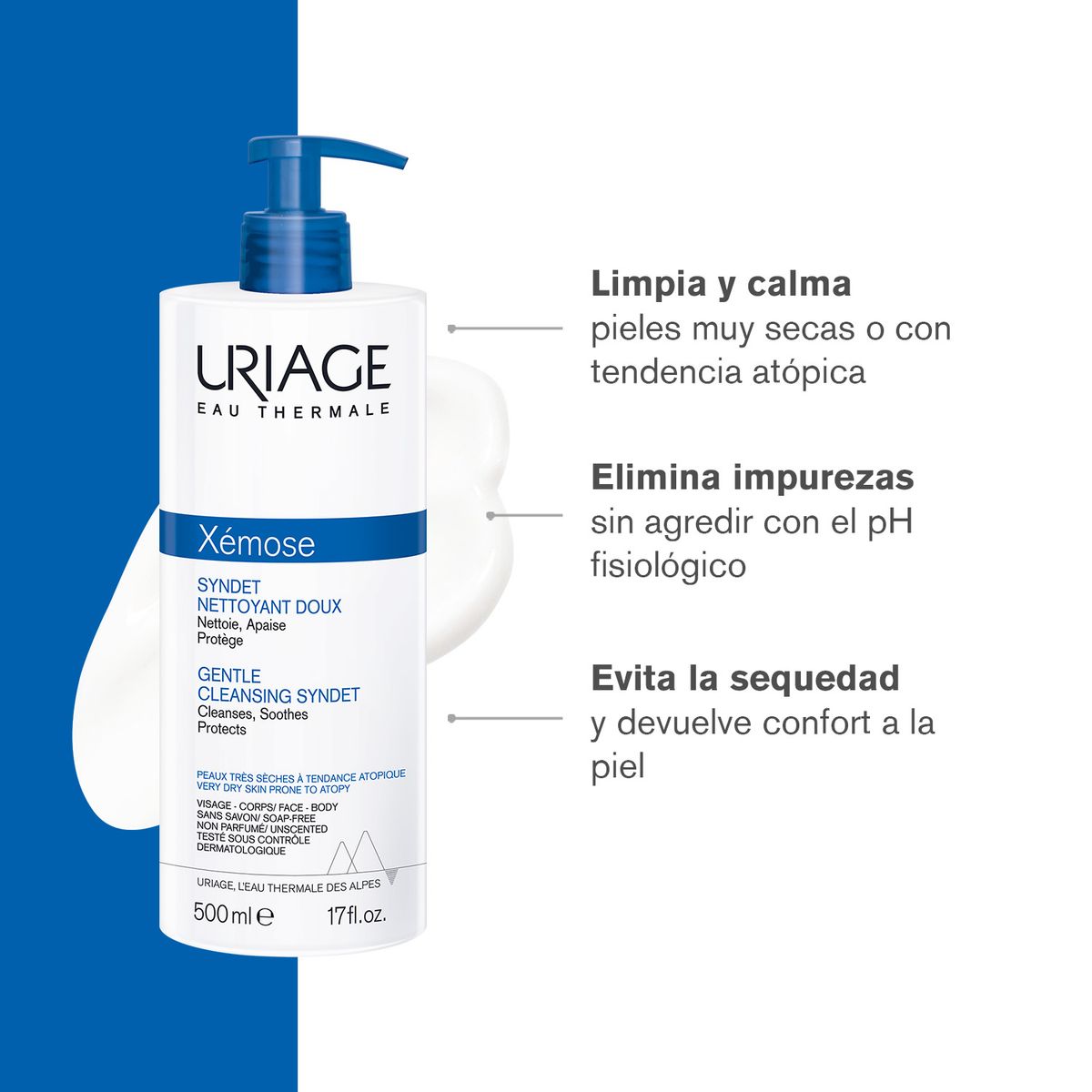 URIAGE - Uriage Xémose Syndet 500ml - Gel cremoso limpiador y calmante para pieles muy secas