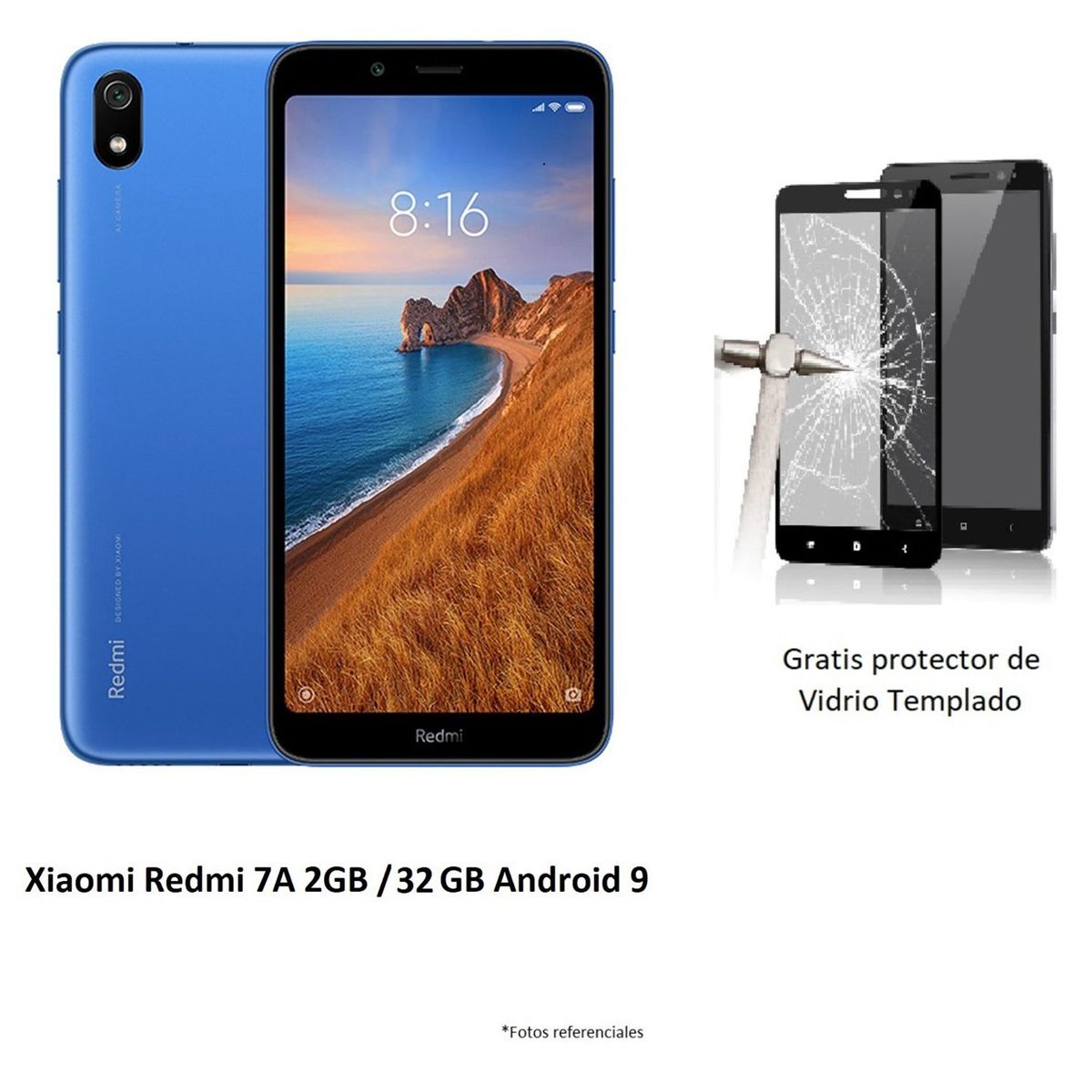 XIAOMI - REDMI 7A 2/32 AZUL, GRATIS! GAMEPAD BLUETOOTH Y LAMINA DE VIDRIO TEMPLADO