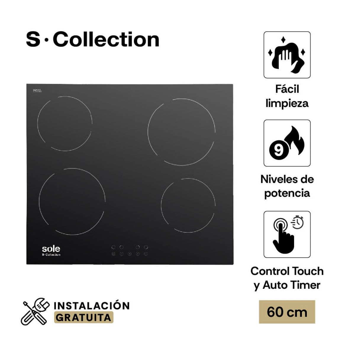 SOLE - Encimera Scollection Vitrocerámica 60Cm 4 Hornillas