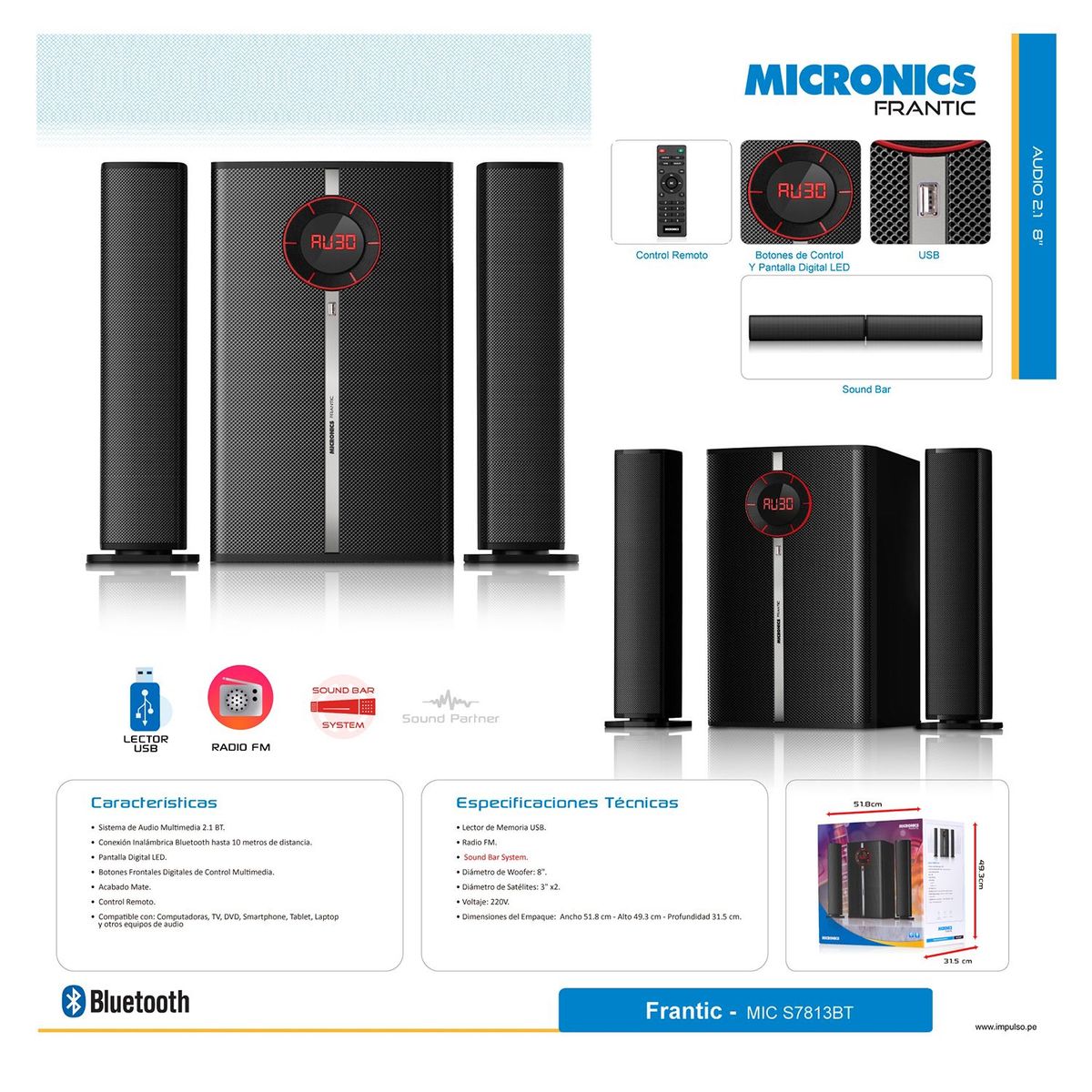 MICRONICS - Equipo de Sonido Micronics Frantic S7813Bt 