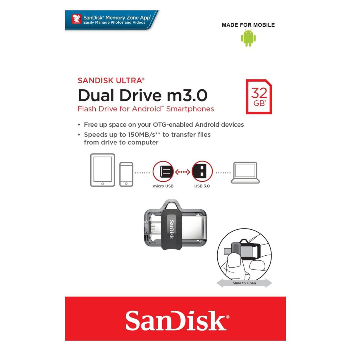 SANDISK - Memoria USB SanDisk Ultra Dual Drive 32GB OTG 3.0 - Plateado