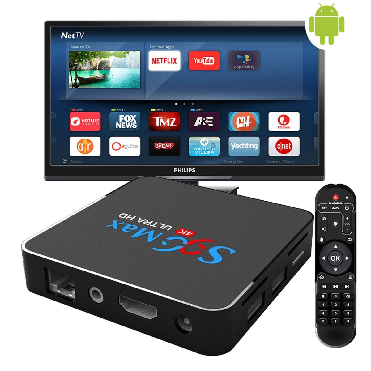 STEC - TV Box Android S96 Max 4K Quad Core 4 GB 32GB