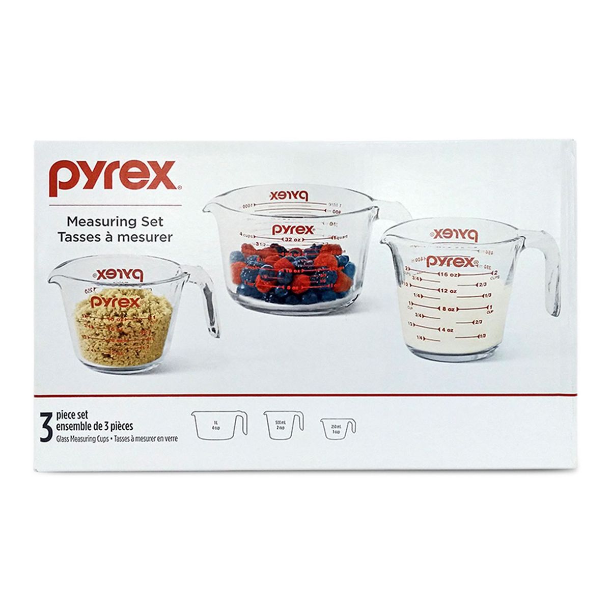 PYREX - Set x3 Tazas Medidoras: 1tz, 2tz y 4 Tz