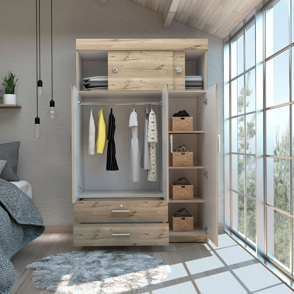 TUHOME - Ropero Manila 5 Puertas 2 Cajones