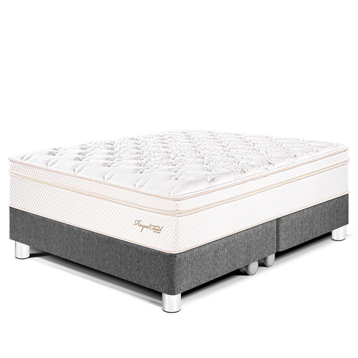 PARAISO - Cama Box Tarima Royal Cloud Queen + 2 Almohadas Viscoelásticas + Protector