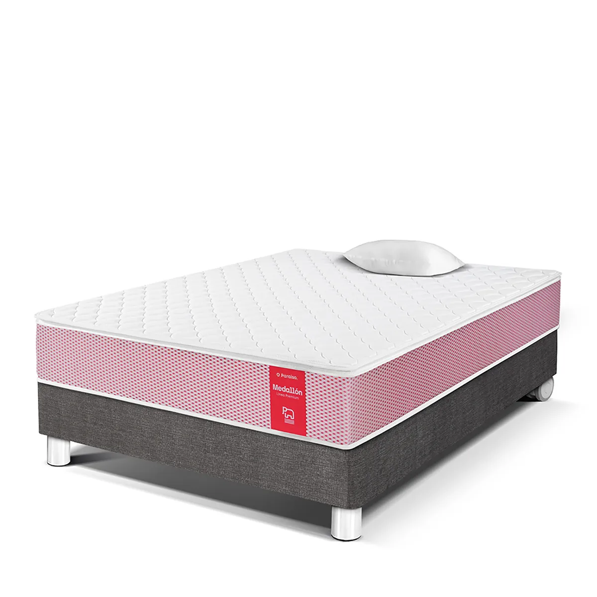 PARAISO - Cama Box Tarima Medallón Ergo 1 Plz + 1 Almohada + Protector